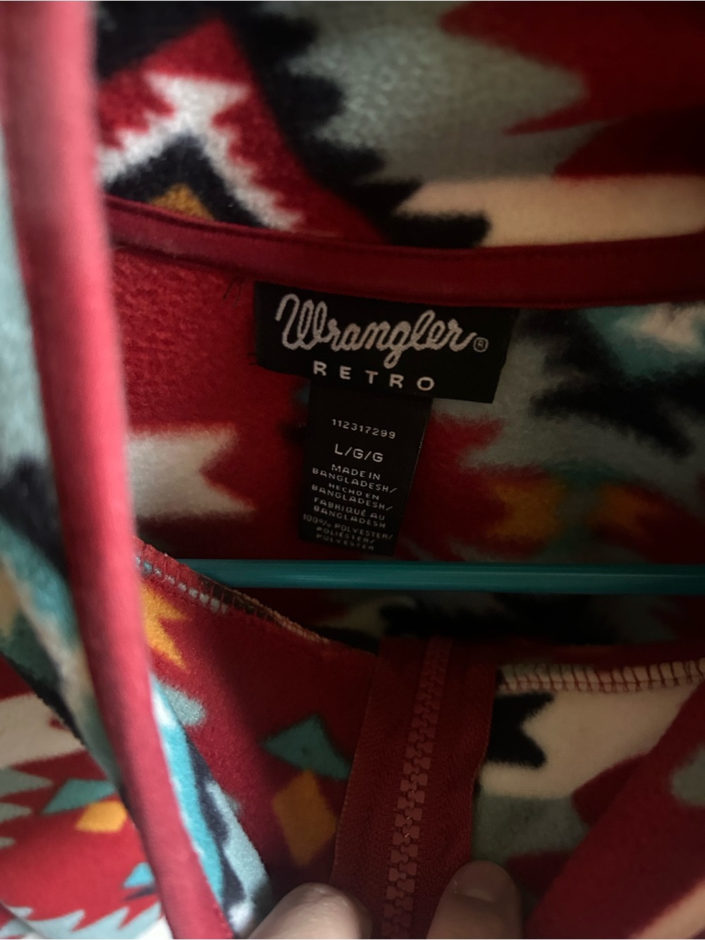 Wrangler Red Aztec Half-Zip Fleece Pullover - Picture 2 of 4